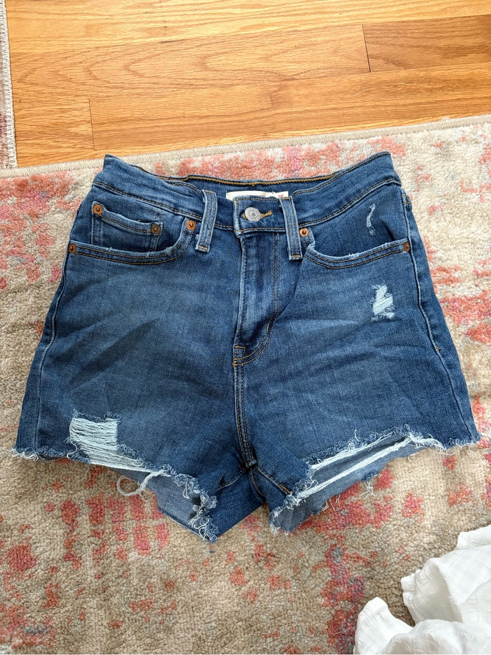 Levi High-Rise Distressed Denim Shorts - Blue